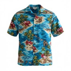 Bishop St. Men's Vintage Apparel Palm Islands Hawaiian Button Up Shirt‎ Size M